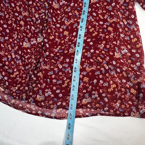Sezane Alix Midi Dress Sheer Sleeves Button Up Red Bordeaux Floral Print 34 XS - Picture 10 of 15